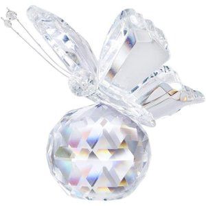 Crystal Flying Butterfly with Crystal Ball Base Figurine Collection Cut Glass
